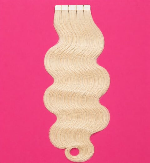 Blonde wavy hair extension with tape-in tabs