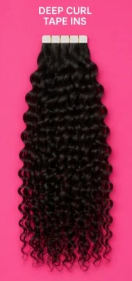 Black deep curl tape-in hair extensions