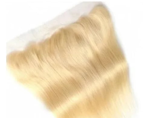 Blonde hair extension lace frontal closure with long straight strands