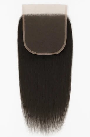 Hair lace closure with long straight black hair strands and sheer lace top