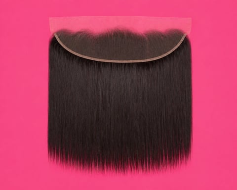 Black hair lace frontal closure on pink background