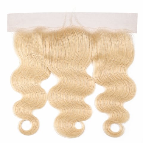 Blonde wavy lace front hair piece with body wave texture